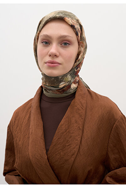 Freshscarfs Χακί Κασκόλ από βαμβάκι και βισκόζη με σχέδιο Μαντλίν
