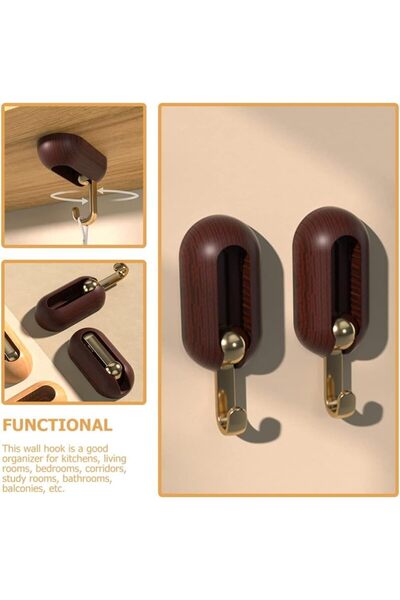 Arabest Telescopic Swivel Wall Hooks 4-Pack, Brown, Adhesive Heavy Duty, Doub...