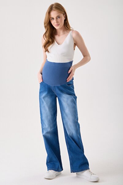 KATLİN MATERNİTY WEAR Trudničke farmerke sa širokim nogavicama, podesivim str...