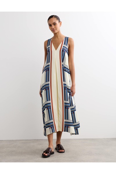 Marks & Spencer Desenli V Yaka Midi Elbise