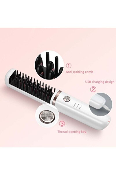 Arabest USB Rechargeable Cordless Hair Straightening Comb, Portable Wireless ...