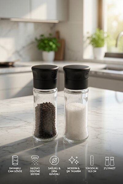 GENCHOME HOMEWARE 2 Pieces Glass Body Salt and Pepper Mill with Lid Salt and ...