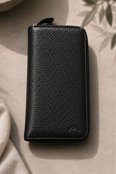 Madmext Black Genuine Leather Men's Wallet with Zipper Card and Money Compart...