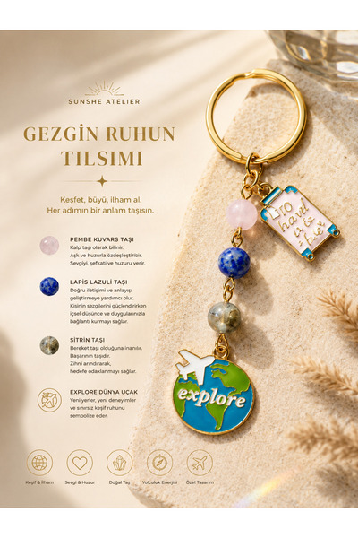 Sunshe Atelier Gezgin Manifest Doğaltaş Anahtarlık (Sitrin-Pembe Kuvars-Lapis...