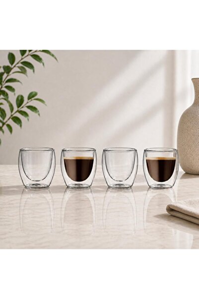 Blackstone Double Wall Glass Espresso Cups 100ml Set of 4 Clear, Borosilicate...
