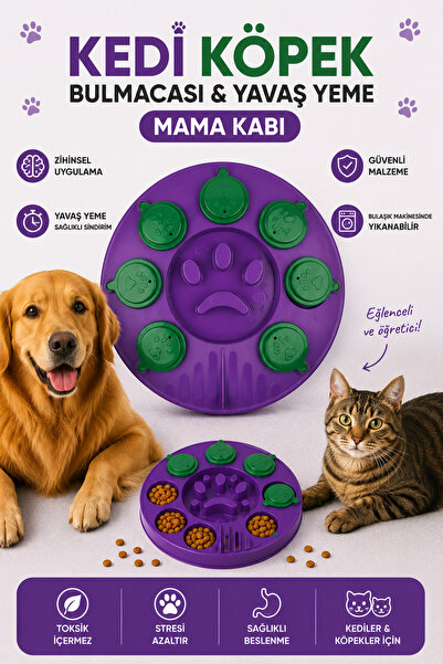 Glipet Kedi Köpek Bulmacası ve Yavaş Yeme Mama kabı Mor-Yeşil