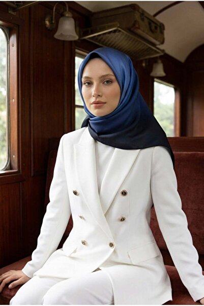 Vissona % 57 İPEK % 43 VİSKON Twill İpek Degrade Desenli Lacivert - Buz Mavis...