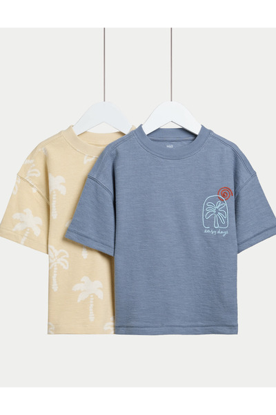 Marks & Spencer Saf Pamuk İşlemeli 2’li T-Shirt (2–8 Yaş)