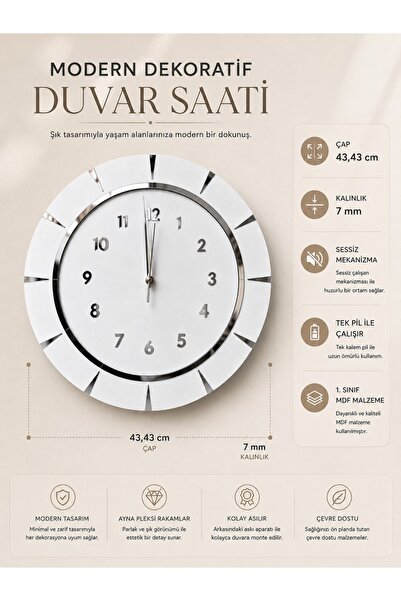 Nixar Desing Dekoratif Ahşap Duvar Saati Lüks Duvar Dekoru Sessiz Mekanizma M...