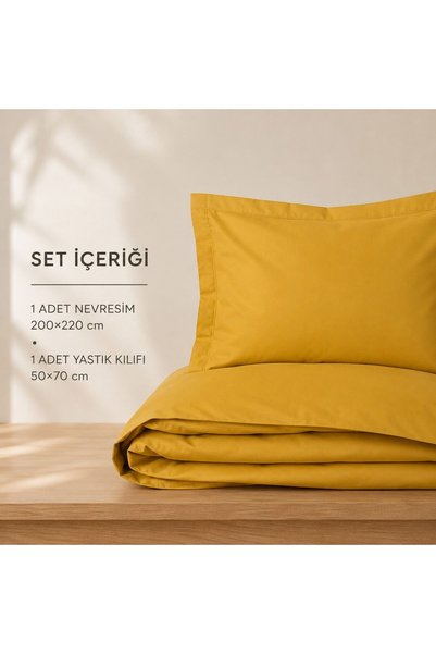 MundoLindo Four Seasons Summer 100% Organic Cotton Single Duvet Cover Set Mustard 2 Pieces 160 X 220 cm