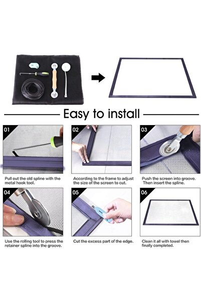 Arabest Window Screen Repair Kit, 48x118 Inch Charcoal Fiberglass Mesh, with ...