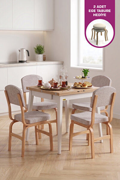 VİLİNZE Ege Sandalye Avanos Ahşap MDF Kanatlı Mutfak Masası Takımı - 70x70+70 cm