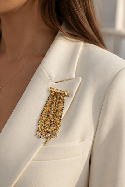 Golden Color Multiple Chain Hooked Needle Brooch (5cm)