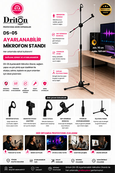 DRİTON DS-05 PROFESYONEL 3 BACAKLI MİKROFON SEHPASI - MİKROFON STANDI