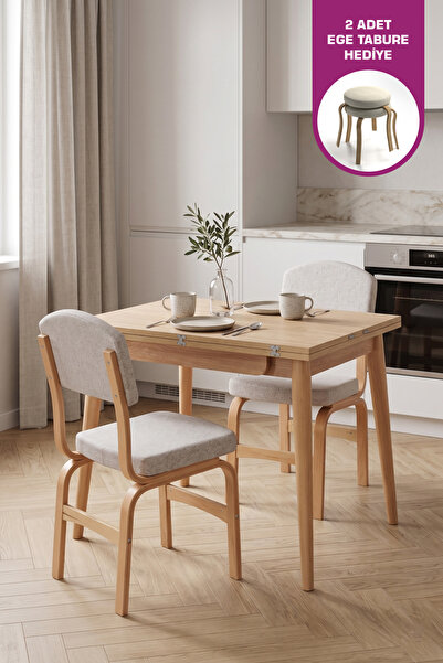 VİLİNZE Ege Sandalye Avanos Ahşap MDF Mutfak Masası Takımı - 90x120 cm