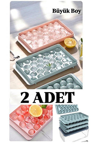 ACQUA BELLA Büyük Boy Renkli Küre Buz Kalıbı 2 Adet Kapaklı 33 Hazneli Yuvarl...