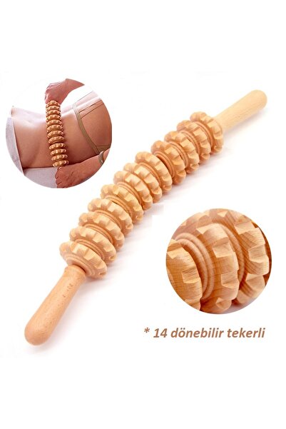Wooden Curved Massage Stick , Cellulite And Abdominal Massage Roller With 14 Rotatable Wheels