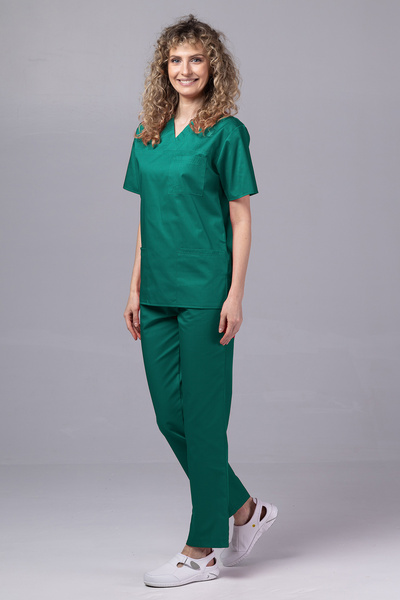 tag Costum medical pentru femei, New ClassIQ, Bluză și pantaloni, Verde pădur...