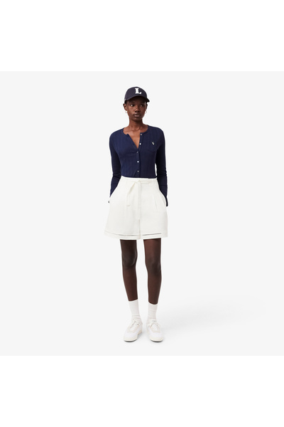 Lacoste Kadın Oversize Fit Beyaz Bermuda Şort