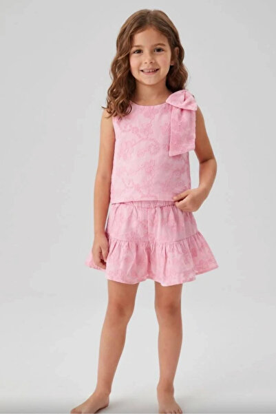 Kidmark Çocuk Modası Girl's Pink Set with Ribbon Detail Shorts