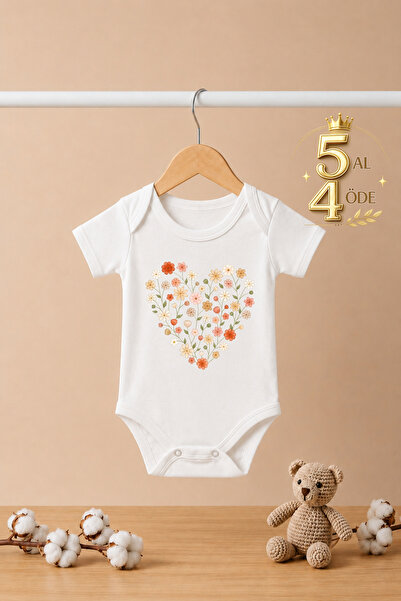 Floral Heart Print Short-Sleeve Baby Bodysuit with Snaps 100% Cotton