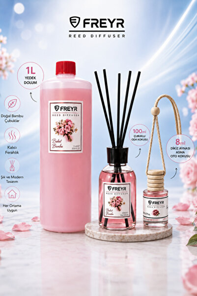 FREYR Oda Kokusu Çubuklu 100 ml Buket Çubuklu Oda Kokusu ve 1 Litre Yedek Dol...