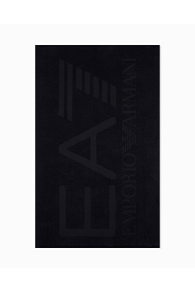 EA7 Men's Cotton Black Towel with Logo Detail
