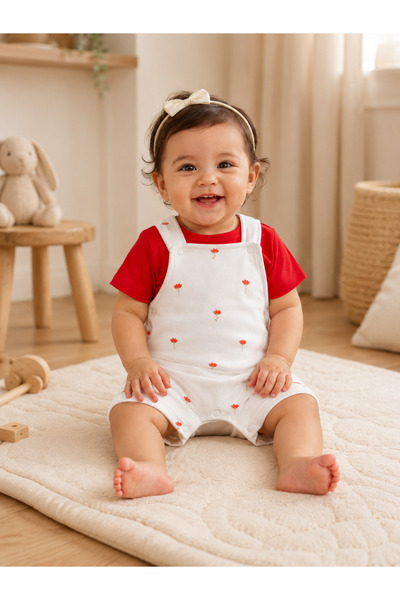 Baby Fou Çiçek Desenli Kız Bebek Salopet 2’li Takım