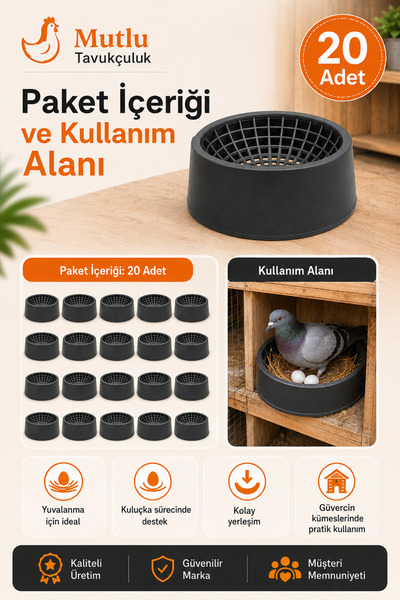 MUTLU TAVUKÇULUK Folluk Güvercin Folluğu Delikli Oval 20 Adet Plastik Yumurta...