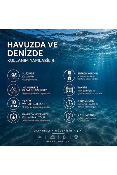 Jaga 45MM Havuz Deniz Kullanım,Işıklı,Takvimli,Kronometreli Siyah Silikon Dij...