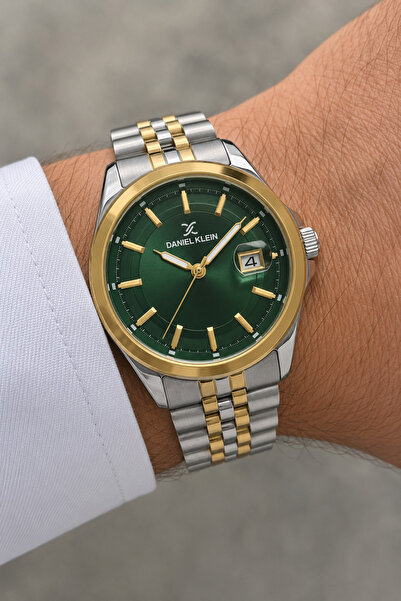 Daniel Klein Erkek Kol Saati 42 mm Yeşil Kadran Çift Renk Çelik Kordon Quartz...