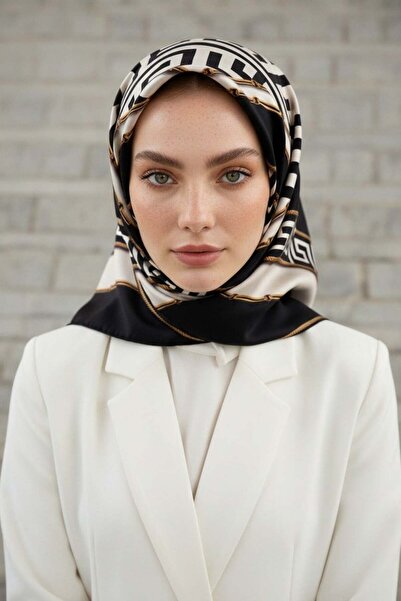 Vissona Twill İpek Eşarp Siyah, Krem