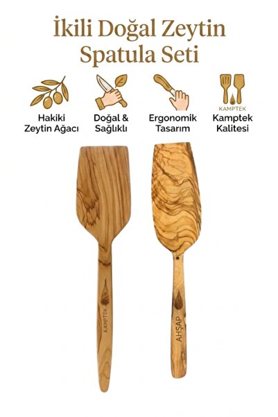 kamptek kamp teknolojisi Kamptek Olive Wood Handmade 2-Piece Kitchen Set - Na...