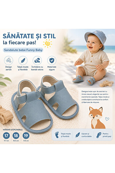 Bebelul Sandalute bebe Funny Baby talpa moale albastre 0-12 luni