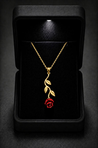 ÇEKİRDEK JEWELRY Işıklı Hediye Kutulu 925 Ayar Gümüş Gül Figürlü Kolye Anlaml...