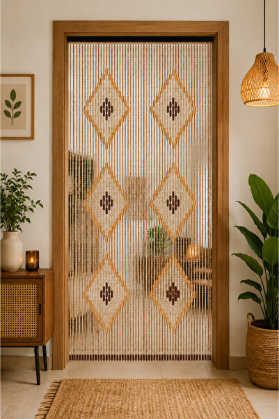 ROXART AHŞAP KAPI PERDESİ 90X180 CM AHŞAP BONCUK 52 SIRA PERDE KAPI SÜSÜ