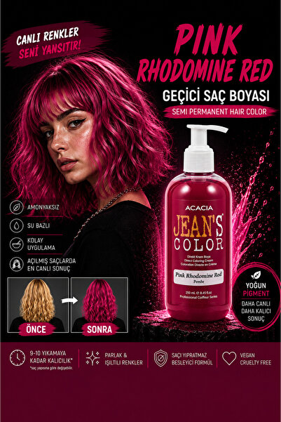 jeans color Amonyaksız Pembe Renkli Saç Boyası 250 ml Kokusuz Su Bazlı Pink R...