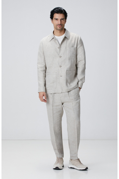 Network Bej Keten Comfort Fit Pantolon