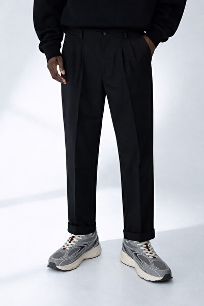 DAMGA JEANS Men's Striped Summer Black Italian Fabric Trousers