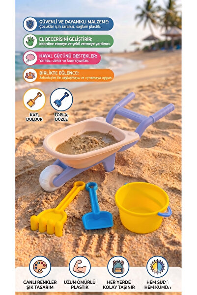 SHOP AND JOY Oyuncak El Arabası ve Kova Seti - Kürek, Tırmık ve Aksesuarlı Pl...