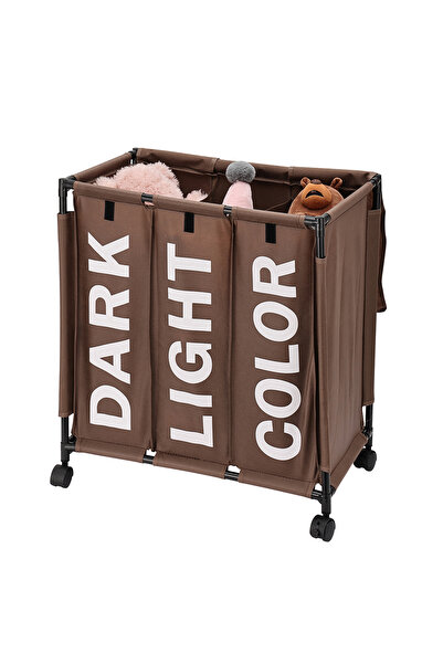 Lawazim 123L Laundry Basket - 3-Section Sorter Cart with Wheels & Fold-Over C...