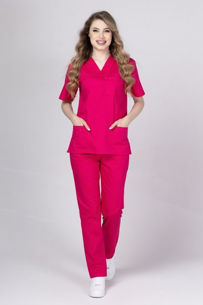 tag Costum medical pentru femei Premium New Cotton Stretch, Ciclam