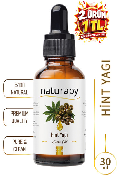 NATURAPY Hint Yağı (Castor Oil) Soğuk Sıkım Sabit Yağ 30 ml Damlalıklı Cam Şişe
