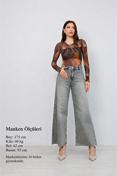 Ucajean UCA JEAN Kadın Yüksek Bel Geniş paça Wide Leg Jean Pantolon