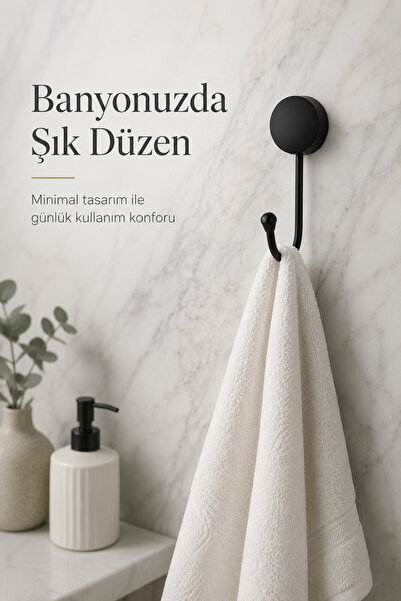 Alper Banyo Mat Siyah Tekli Havlu Askısı | Yapışkanlı & Vidalı Montaj | Banyo...