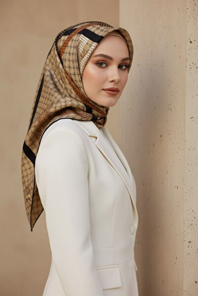 Vissona %57 İPEK %43 VİSKON Twill İpek Monogram Ve Şerit Desenli Bej - Siyah ...