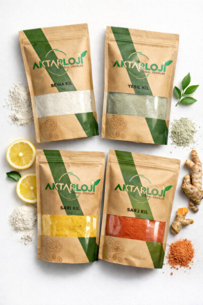 aktarloji مجموعة الطين الطبيعي المكونة من 4 قطع 4 × 100 جرام - أخضر، أبيض، أص...