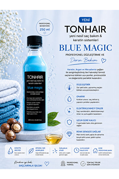 TONHAIR keratin sistemleri Blue Magic Keratin Onarıcı Düzleştirici Kompleks B...