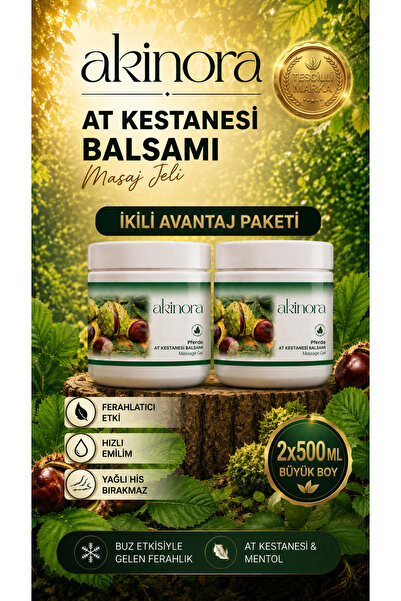 Akinora Çift Etkili Yoğun At Kestanesi Jeli & Mentollü Masaj Kremi (2×500 ml)