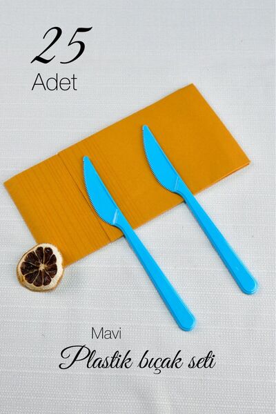 Ezupack 25'li LÜX SERT PLASTİK Mavi Bıçak Parti Doğum Günü Sunum Davet Nişan ...
